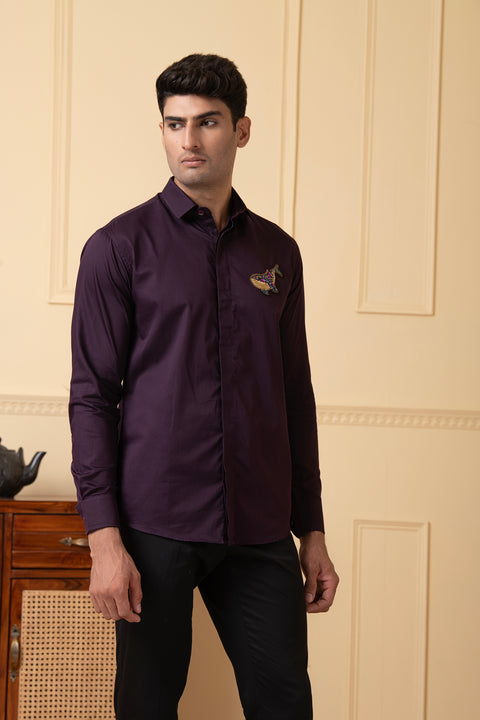 Marino — Purple Hand Embroidered Giza Cotton Shirt