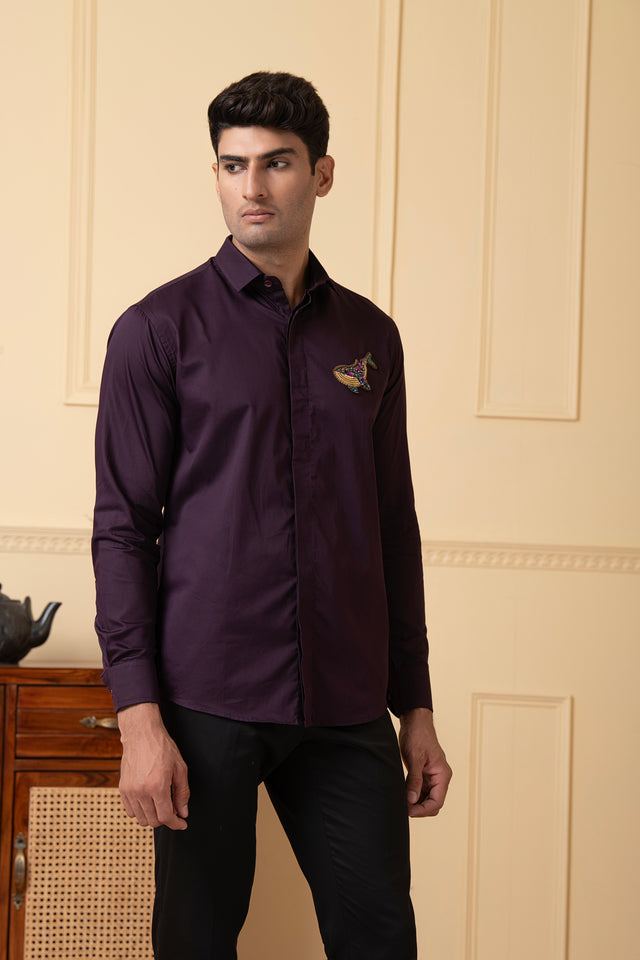 Marino — Purple Hand Embroidered Giza Cotton Shirt
