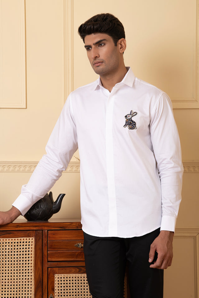 Warren — White Rabbit Hand Embroidered Giza Cotton Shirt