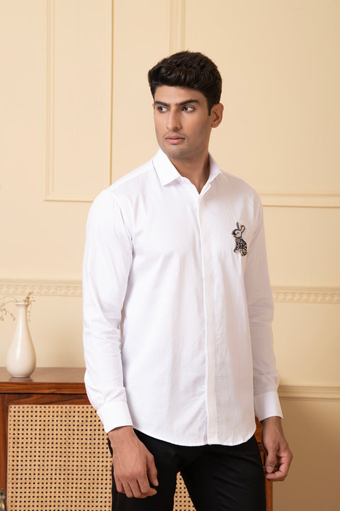 Warren — White Rabbit Hand Embroidered Giza Cotton Shirt