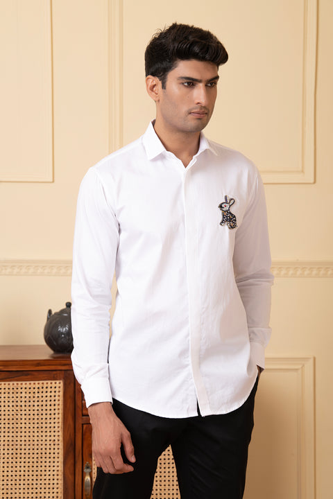 Warren — White Rabbit Hand Embroidered Giza Cotton Shirt