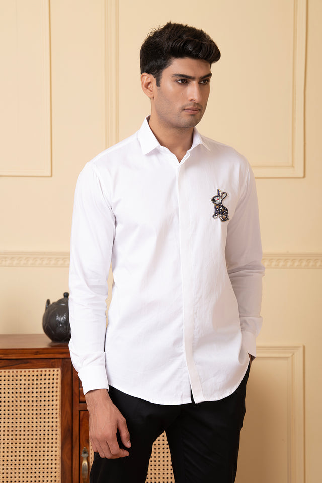 Warren — White Rabbit Hand Embroidered Giza Cotton Shirt