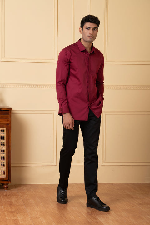 Crimson — Maroon Solid Giza Cotton Shirt