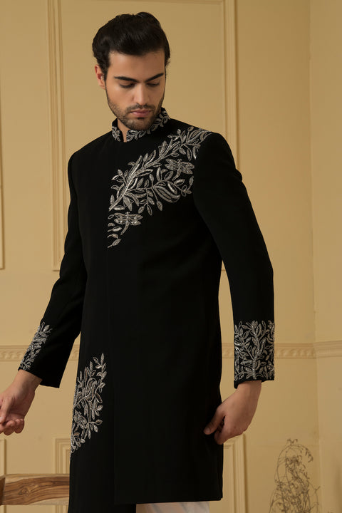 Dulce — Royal Teal Blue Hand Embroidered Imported Italian Fabric Indo-Western