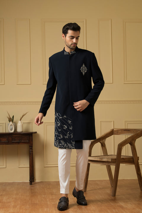 Cielo — Blue Hand Embroidered British Fabric Indo-Western