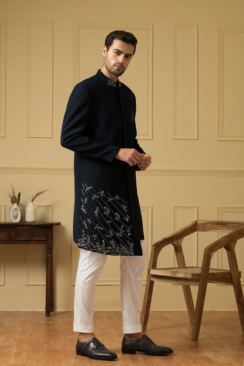 Cielo — Blue Hand Embroidered British Fabric Indo-Western