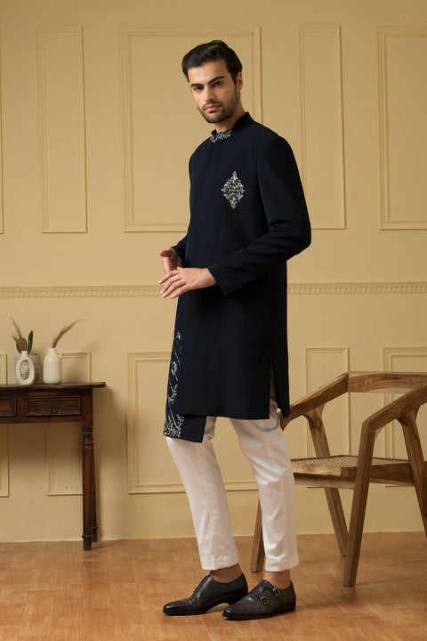 Cielo — Blue Hand Embroidered British Fabric Indo-Western
