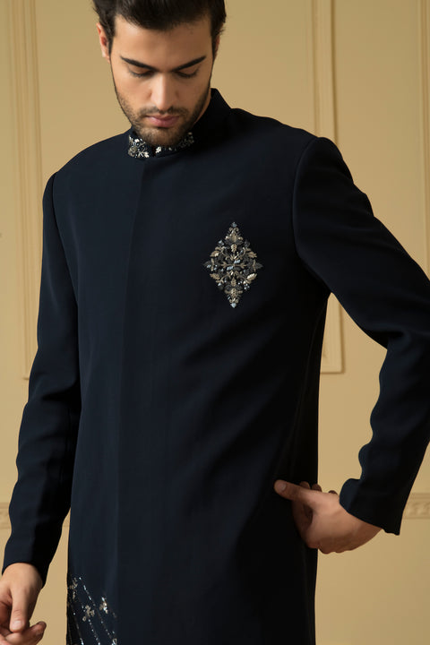 Cielo — Blue Hand Embroidered British Fabric Indo-Western