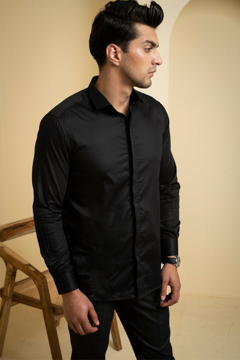Perto — Black Solid Giza Cotton Shirt