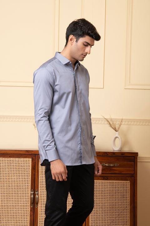 Slate — Grey Solid Giza Cotton Shirt
