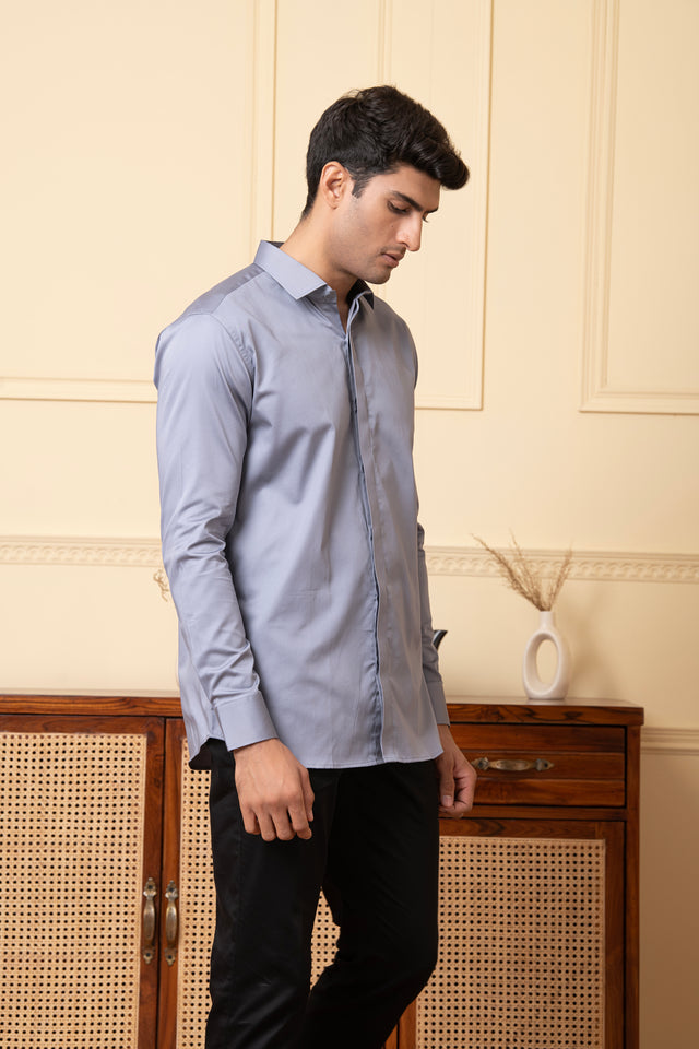 Slate — Grey Solid Giza Cotton Shirt