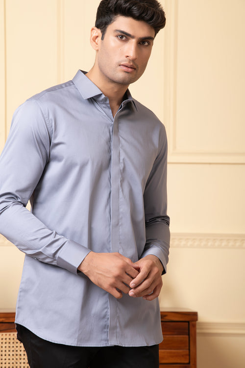 Slate — Grey Solid Giza Cotton Shirt