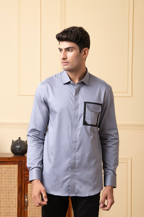 Fusion — Grey Pattern Giza Cotton Shirt