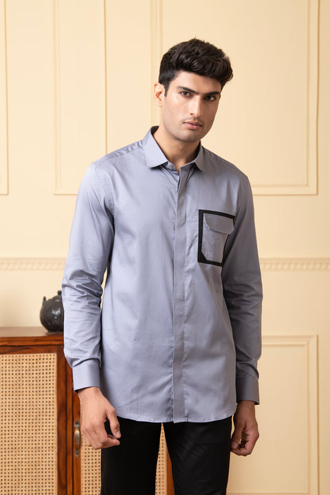 Fusion — Grey Pattern Giza Cotton Shirt