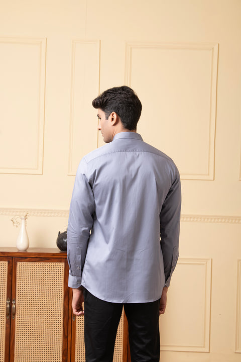 Amigo — Grey Hand Embroidered Giza Cotton Shirt