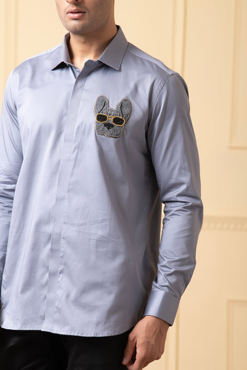 Amigo — Grey Hand Embroidered Giza Cotton Shirt