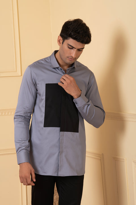 Arte — Black & Grey Pattern Giza Cotton Shirt