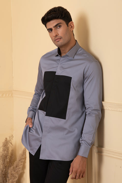 Arte — Black & Grey Pattern Giza Cotton Shirt