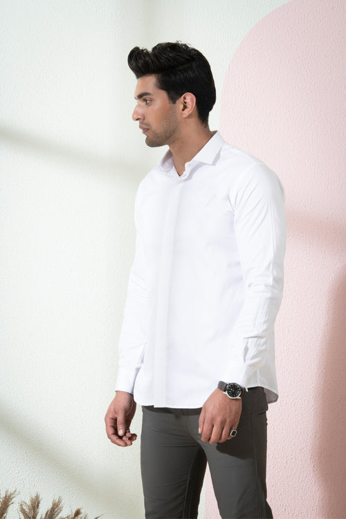 Bianco — White Solid Giza Cotton Shirt