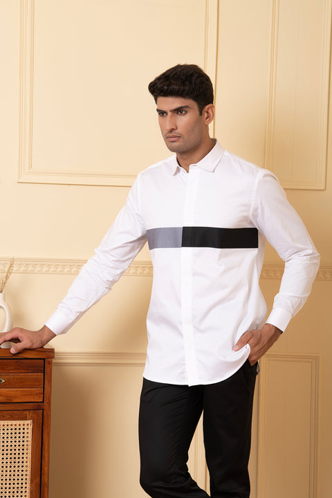 Mosaic — White Mosaic Pattern Giza Cotton Shirt