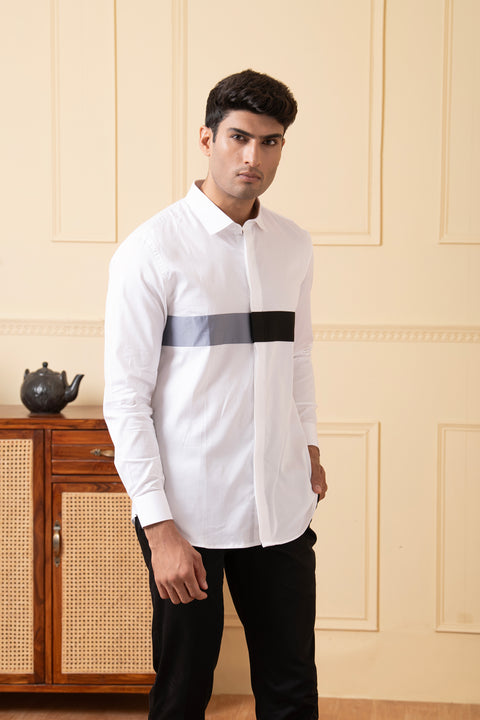 Mosaic — White Mosaic Pattern Giza Cotton Shirt