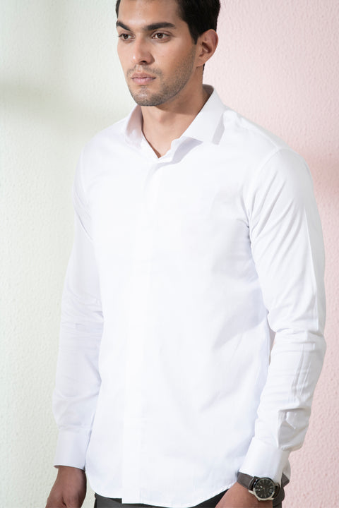 Bianco — White Solid Giza Cotton Shirt