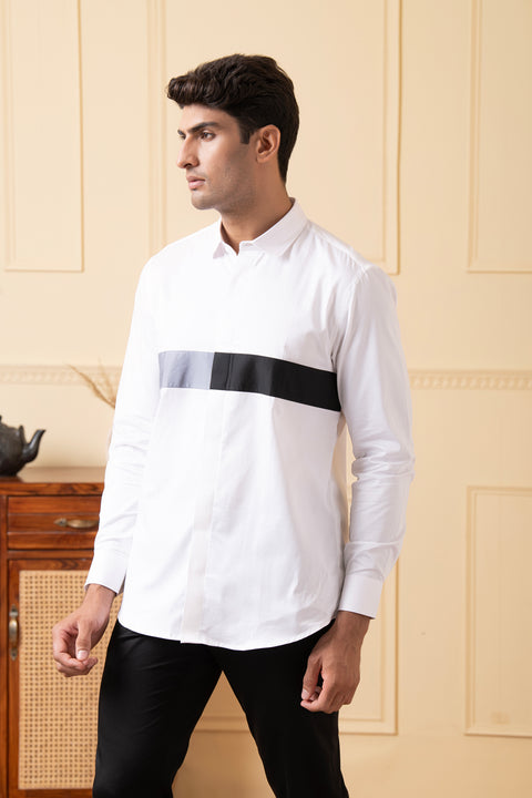 Mosaic — White Mosaic Pattern Giza Cotton Shirt