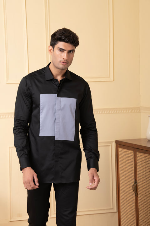 Esttelar — Black & Grey Pattern Giza Cotton Shirt