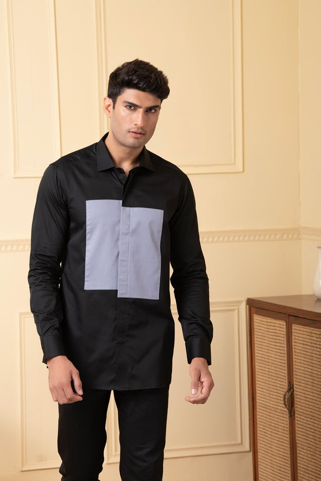 Esttelar — Black & Grey Pattern Giza Cotton Shirt