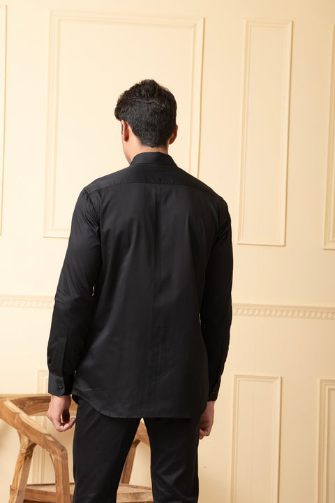 Felt — Black Hand Embroidered Giza Cotton Shirt