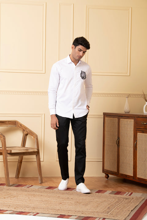 Stripedorn — Black & White Thread Embroidered Giza Cotton Shirt