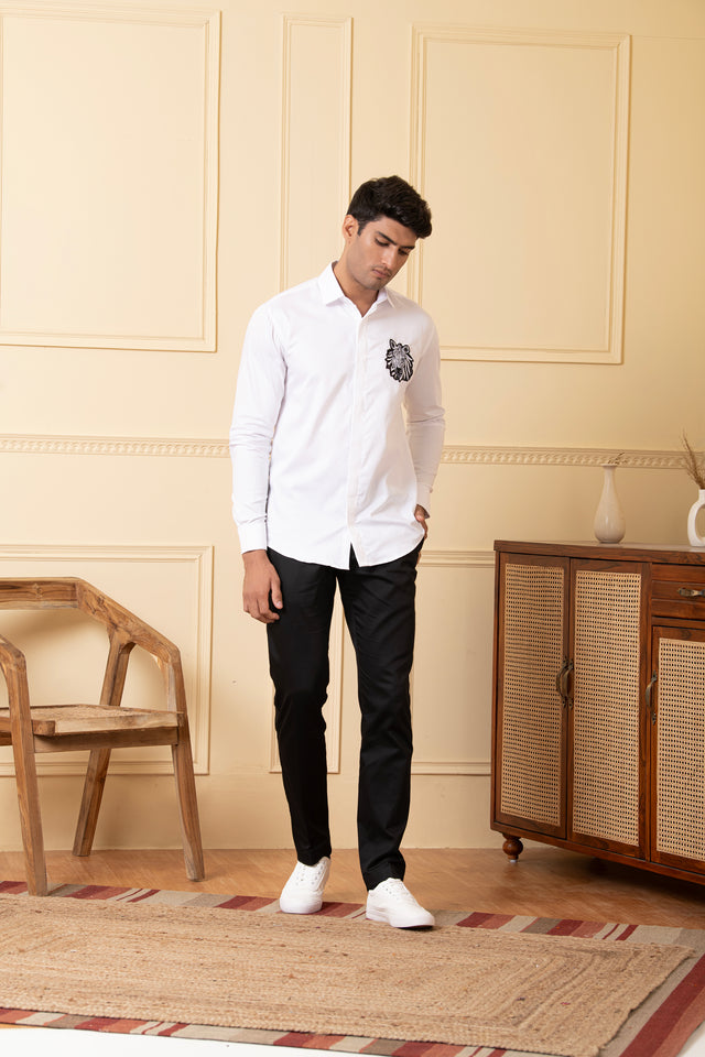 Stripedorn — Black & White Thread Embroidered Giza Cotton Shirt