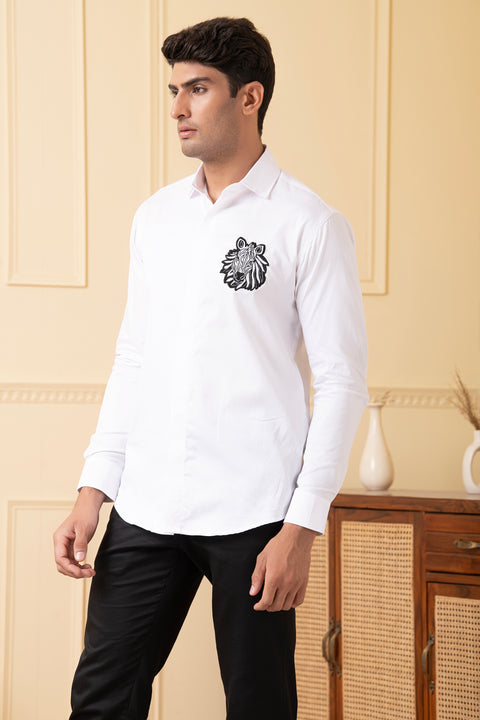 Stripedorn — Black & White Thread Embroidered Giza Cotton Shirt
