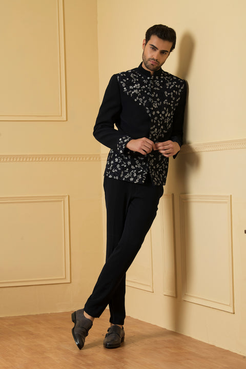 Valiente — Blue British Fabric Bandhgala Indo-Western