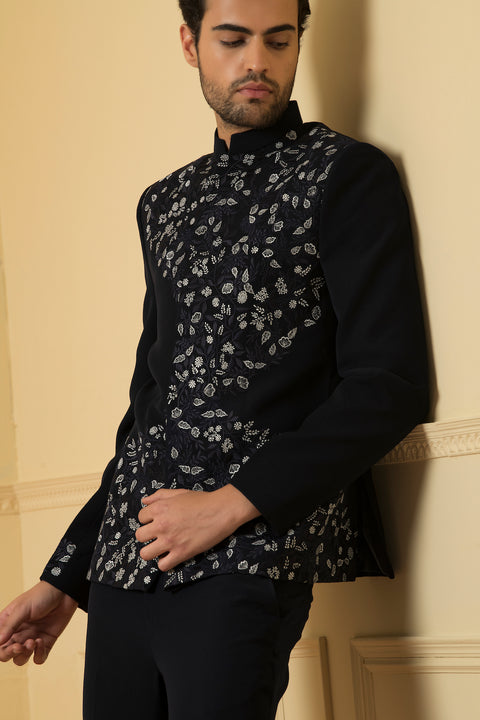 Valiente — Blue British Fabric Bandhgala Indo-Western