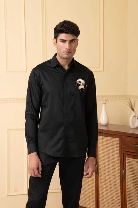 Pandorable — Black Thread Embroidered Giza Cotton Shirt