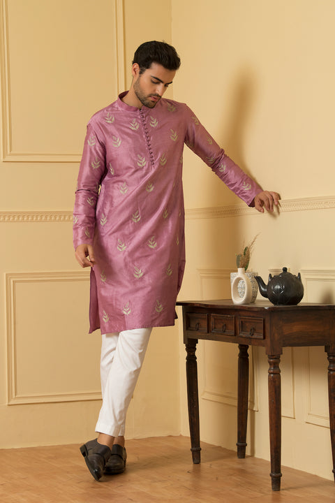 Encanto — Purple Embroidered Dupion Silk Kurta