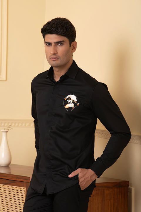 Pandorable — Black Thread Embroidered Giza Cotton Shirt