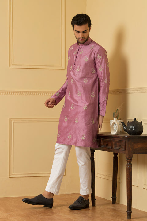 Encanto — Purple Embroidered Dupion Silk Kurta