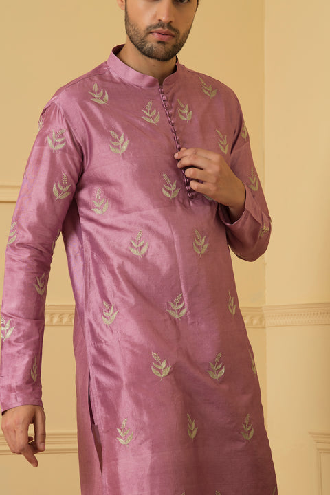 Encanto — Purple Embroidered Dupion Silk Kurta