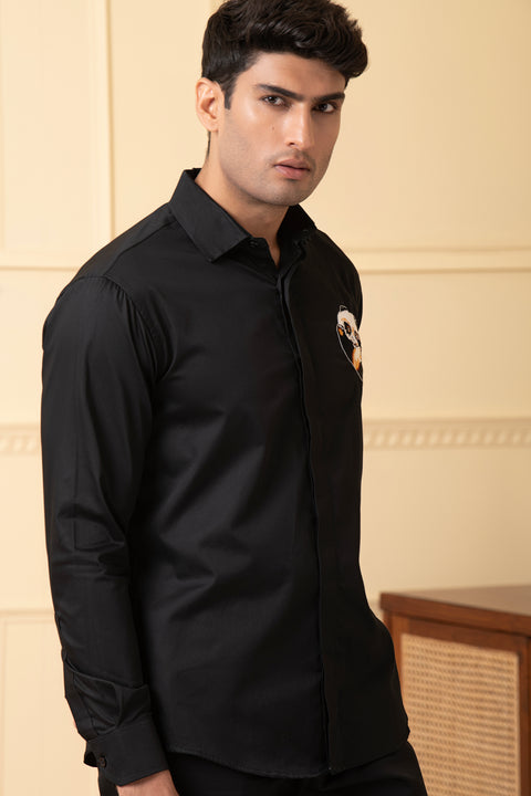 Pandorable — Black Thread Embroidered Giza Cotton Shirt