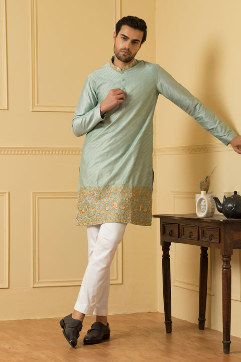 Aura — Blue Zari Embroidered Silk Kurta