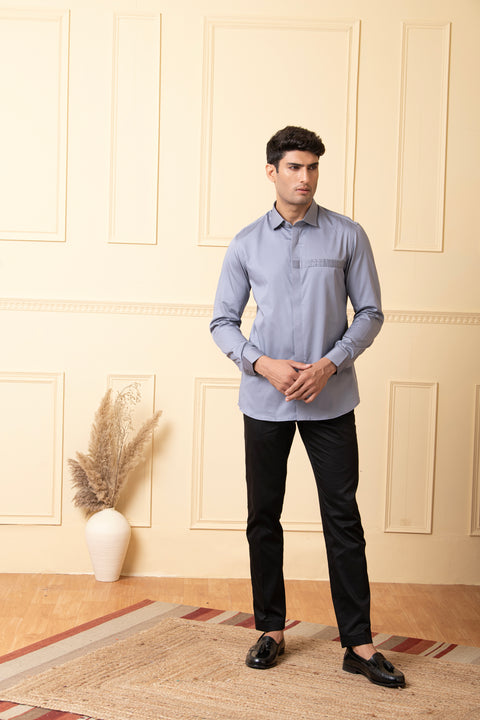 Ash — Grey Pattern Giza Cotton Shirt