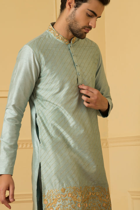 Aura — Blue Zari Embroidered Silk Kurta