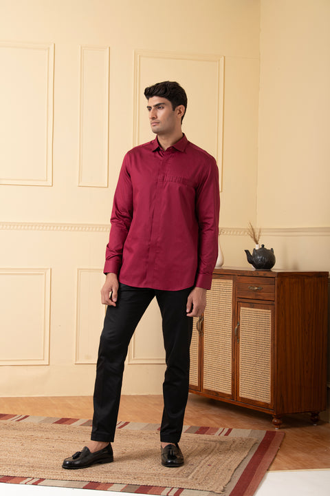 Carmine — Red Pattern Giza Cotton Shirt