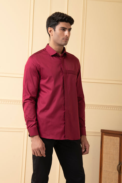 Carmine — Red Pattern Giza Cotton Shirt
