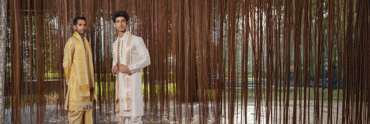 Two men in pattu kurta sets