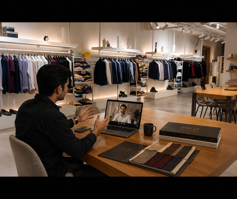 A customer on a video consultation with a Hilo stylist