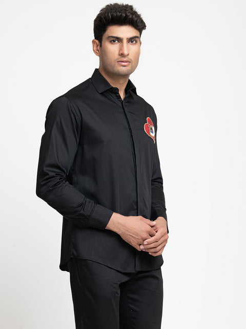 Amor — Black Hand Embroidered Giza Cotton Shirt