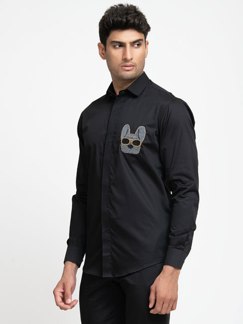 Rover — Black Hand Embroidered Giza Cotton Shirt